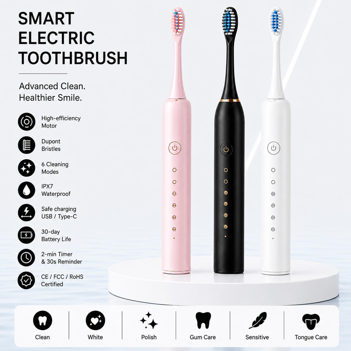 Sonic Electric Toothbrush 6 Cleaning Modes